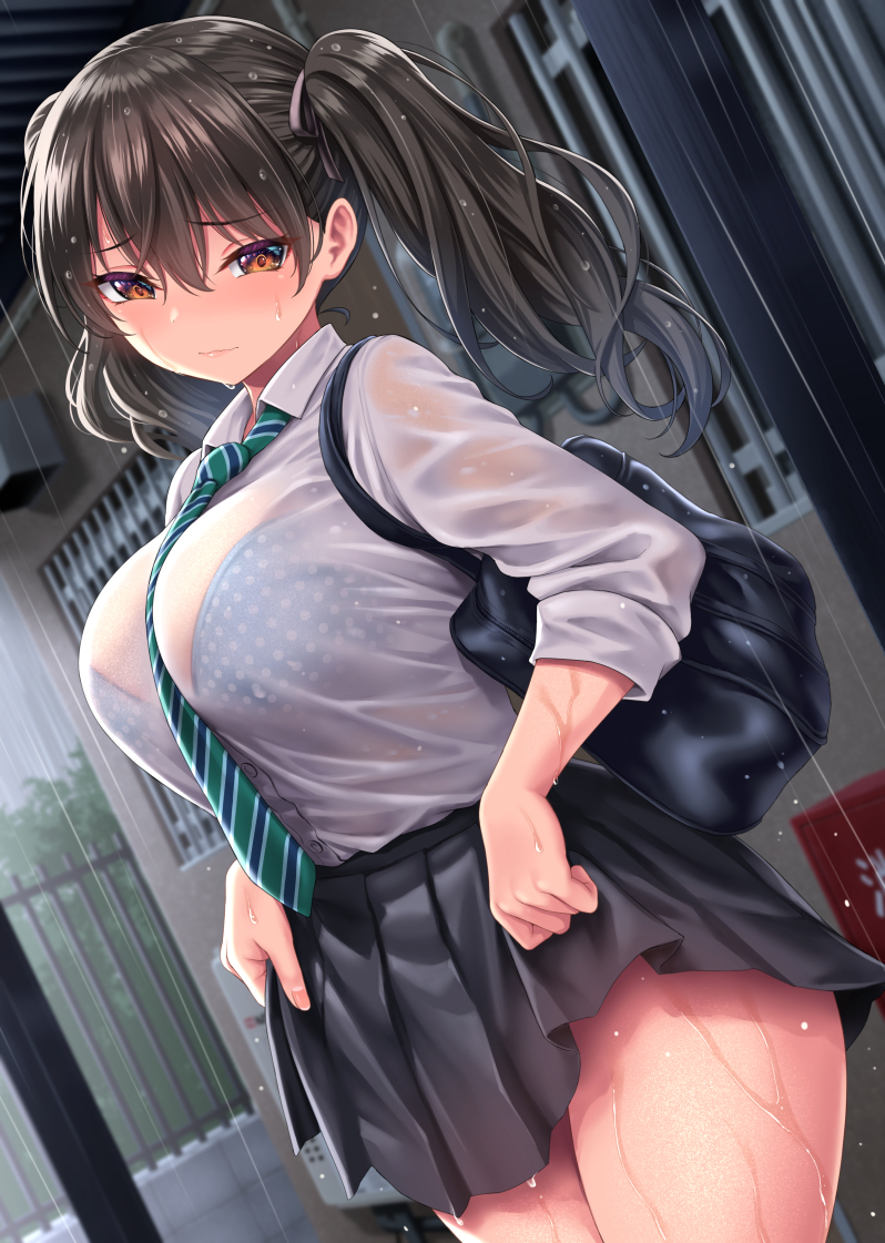 This is a pixiv picture whose title is 雨宿りJKさん.