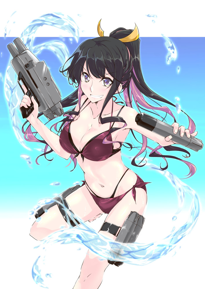 This is a pixiv picture whose title is 新型兵装で無双するポニテ水着長波サマ.