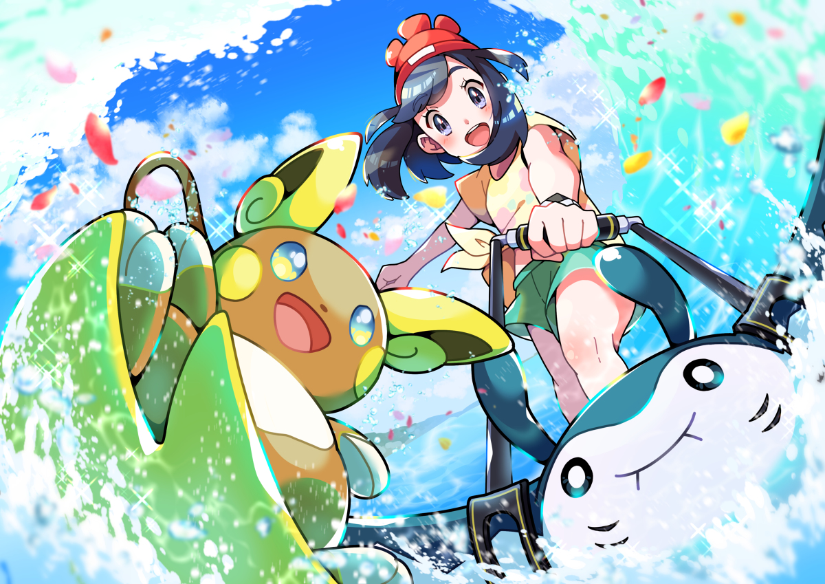 This is a pixiv picture whose title is 【夏を感じるポケモンイラスト】「波」.