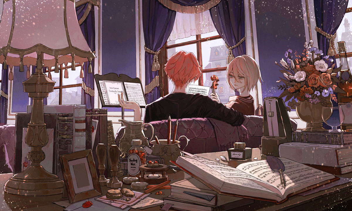 This is a pixiv picture whose title is 「譜読み飽きた」.