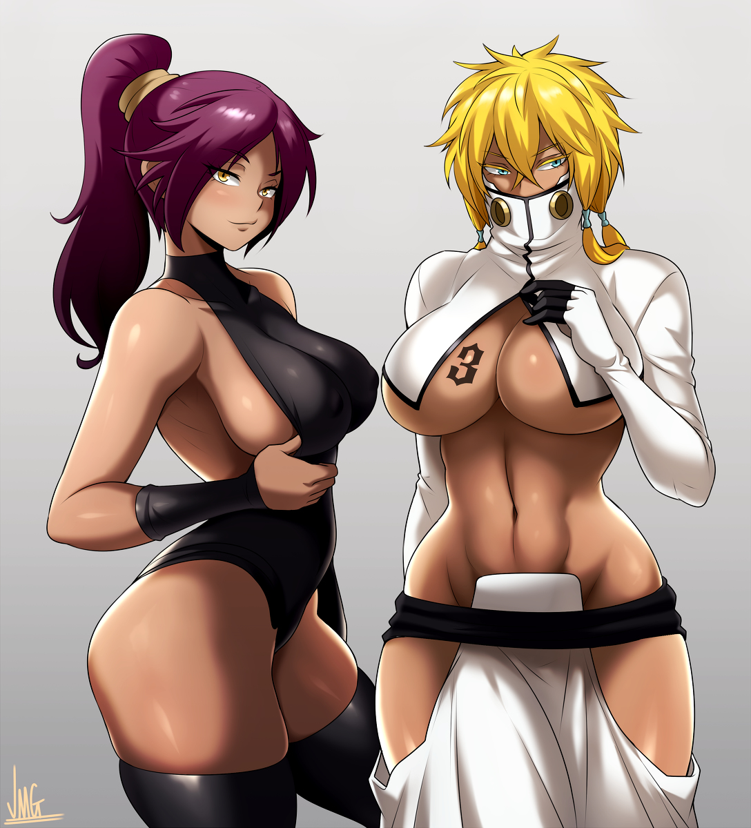 This is a pixiv picture whose title is 四楓院夜一  & ティア・ハリベル.