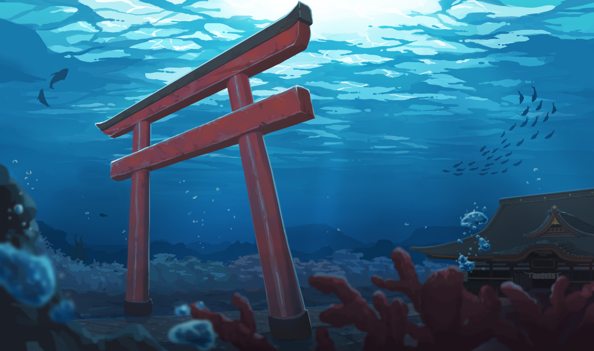 This is a pixiv picture whose title is 海底神社.