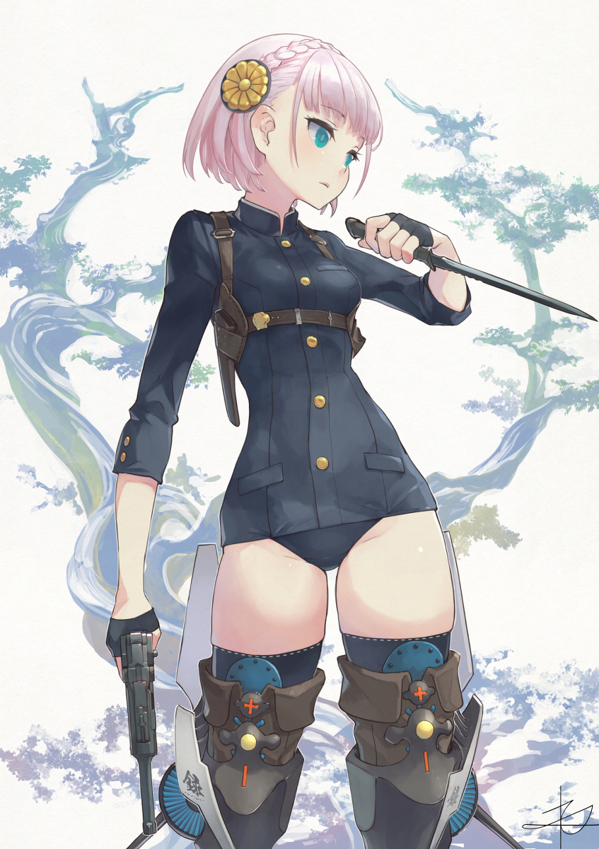 This is a pixiv picture whose title is 学ラン水着少女.