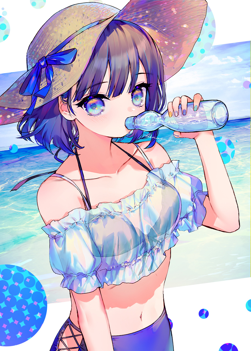 This is a pixiv picture whose title is 夏と瓶ラムネ.