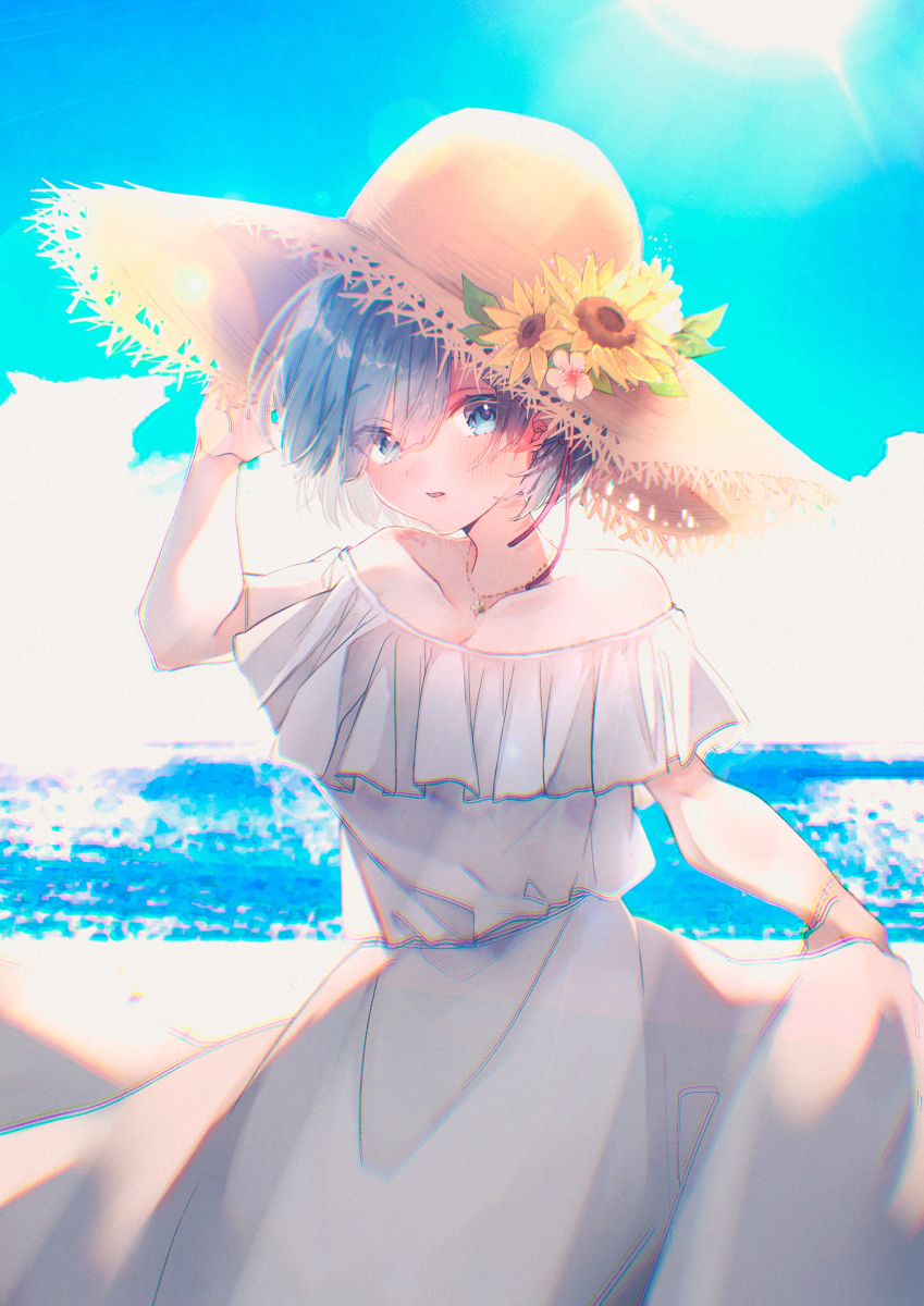 This is a pixiv picture whose title is 夏 × レム.