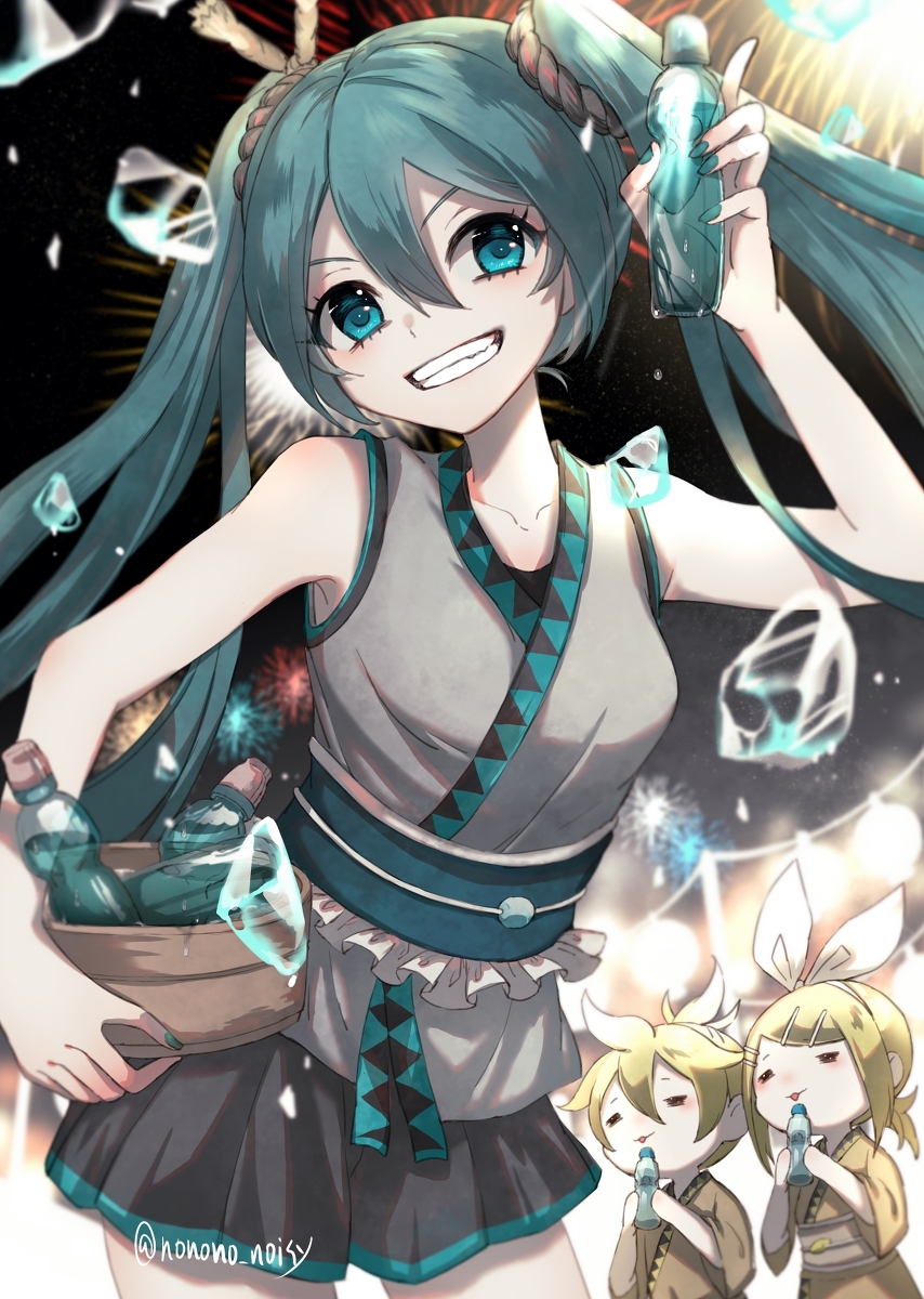 This is a pixiv picture whose title is ミクさんと祭りとラムネ.