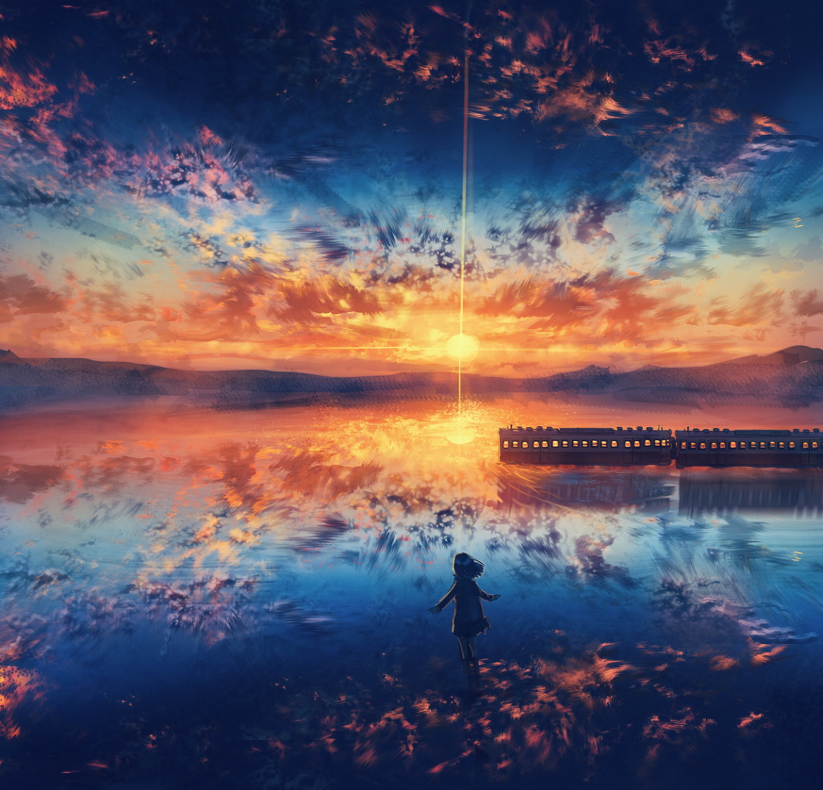 This is a pixiv picture whose title is 夕焼けシリーズ.