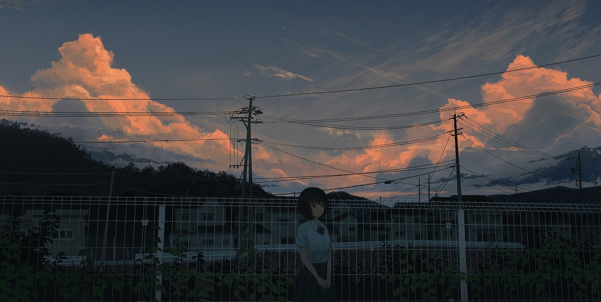 This is a pixiv picture whose title is 道草、夕涼み.