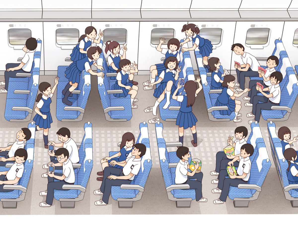 This is a pixiv picture whose title is コロナ前とコロナ後の修学旅行.