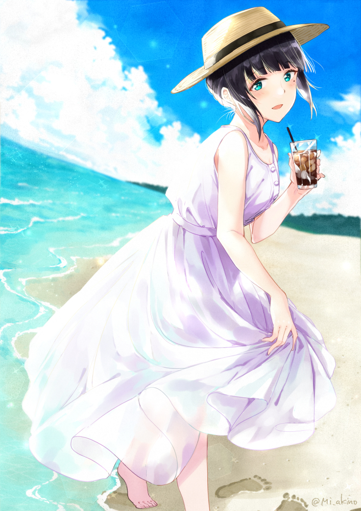 This is a pixiv picture whose title is いつもは着物のお姉さんの白ワンピース.