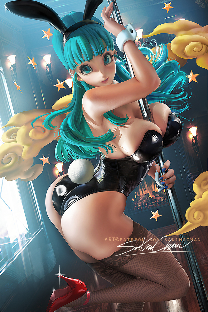 This is a pixiv picture whose title is 兔子装布尔玛 Bunny Bulma pinup.