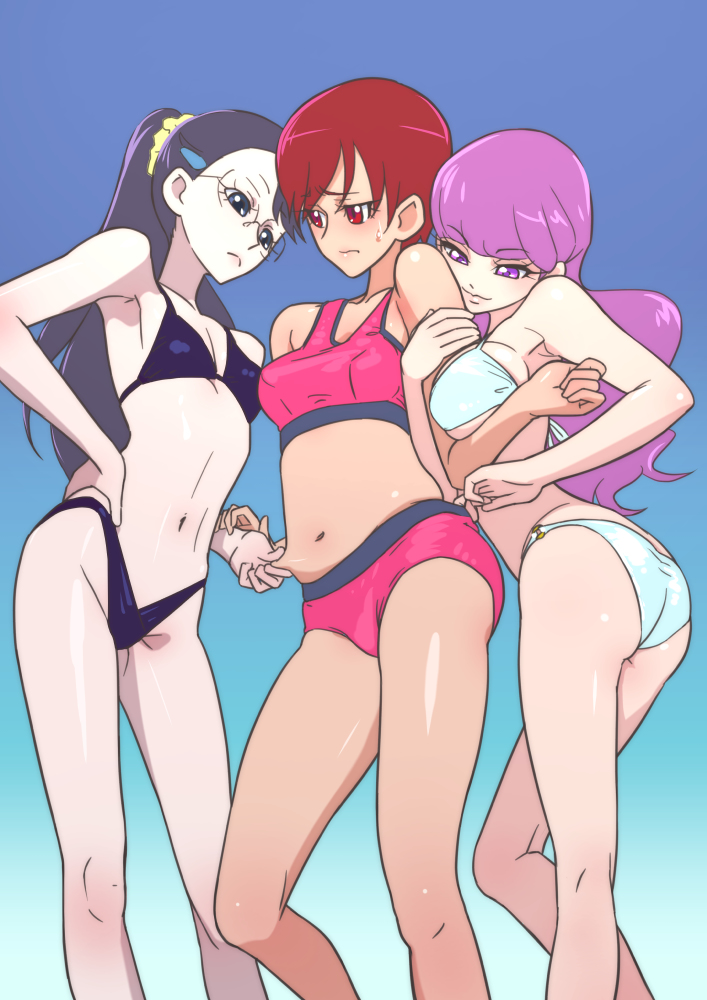 This is a pixiv picture whose title is 暑いからプリキュアの水着描く.