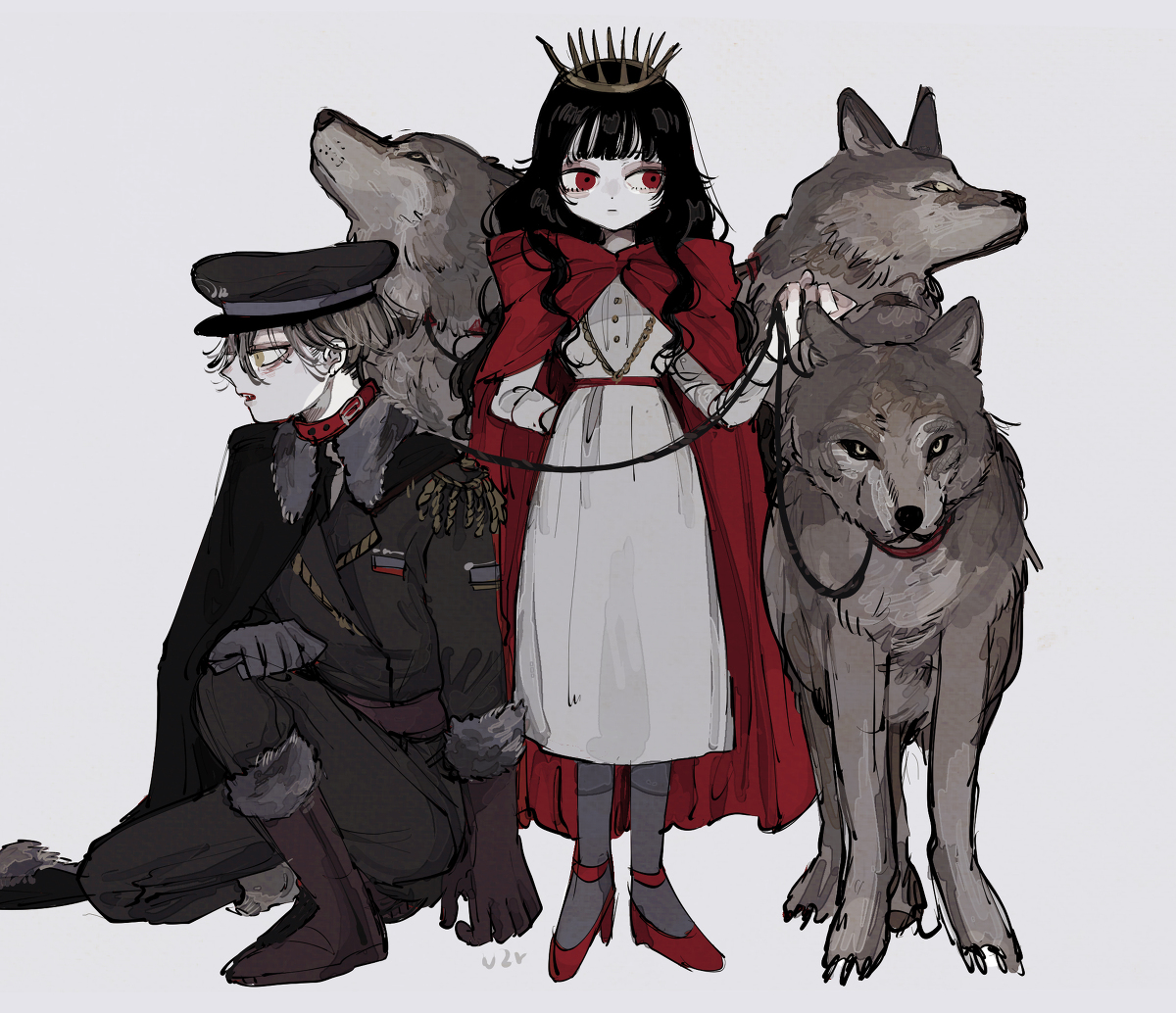This is a pixiv picture whose title is 狼と赤ずきん.