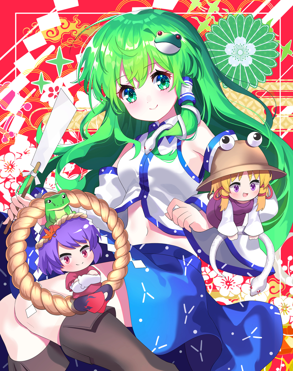 This is a pixiv picture whose title is 早苗さんと神々.