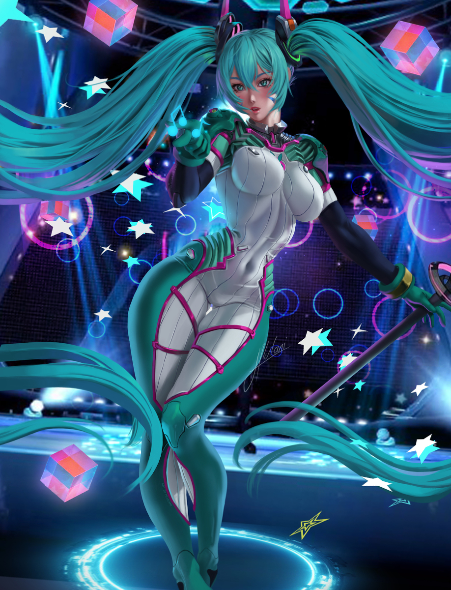 This is a pixiv picture whose title is Hatsune Miku - Dva skin.