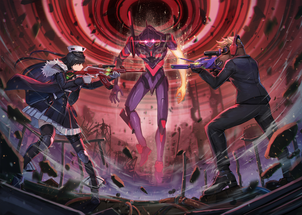 This is a pixiv picture whose title is EVAｘ荒野行動コラボ記念イラスト.