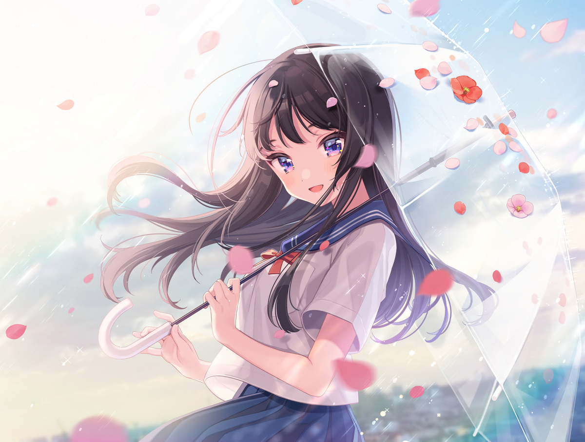 This is a pixiv picture whose title is 雨に恋う.