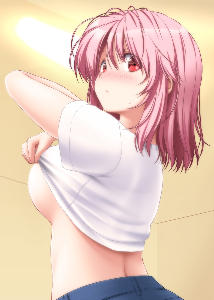 This is a pixiv picture whose title is 脱衣所に.