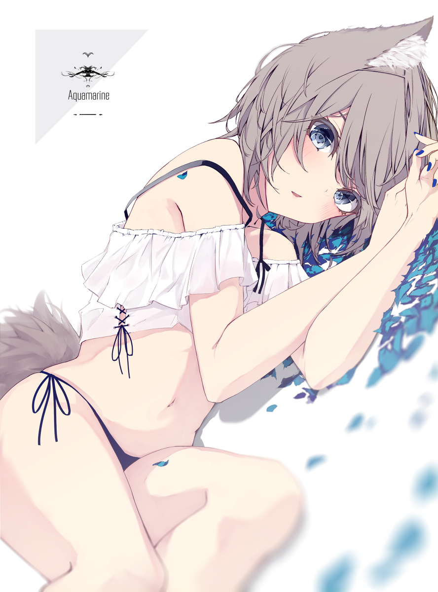 This is a pixiv picture whose title is 青い花びらの渚.