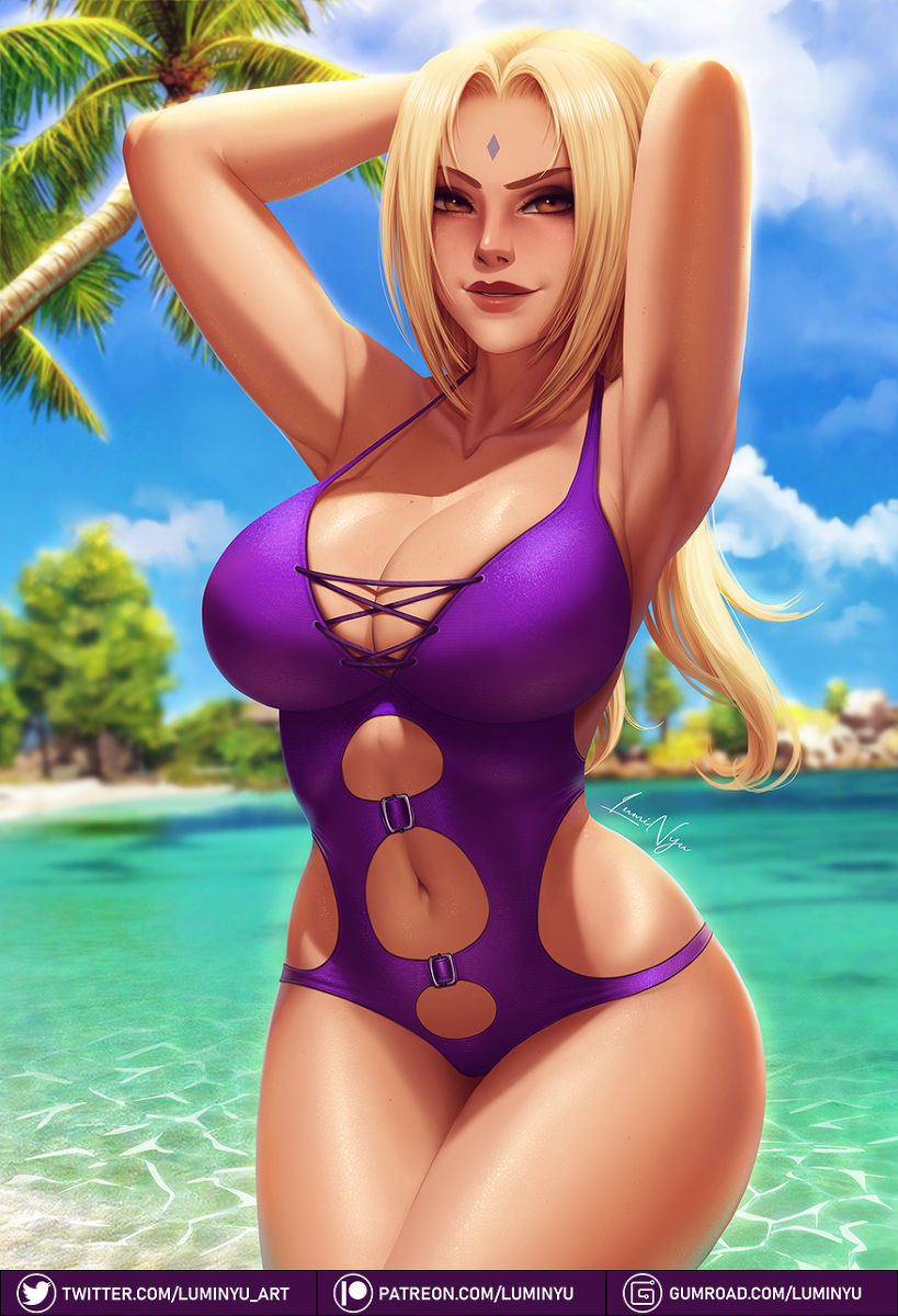 This is a pixiv picture whose title is Tsunade swimsuit.