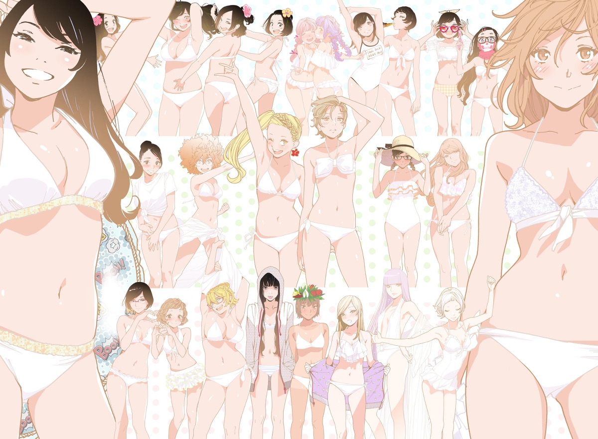 This is a pixiv picture whose title is 水着オトメ集合写真.