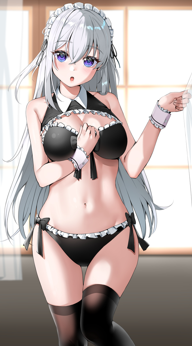 This is a pixiv picture whose title is 白髪メイドちゃん.