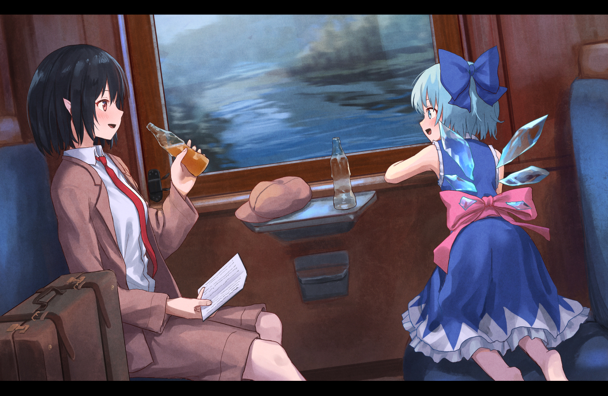 This is a pixiv picture whose title is 電車で旅行.