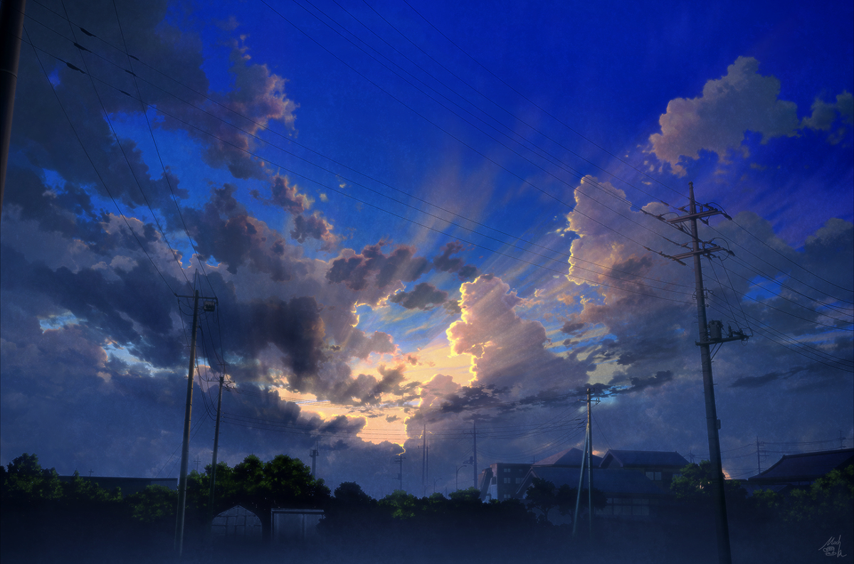 This is a pixiv picture whose title is 夕雲輪郭線.