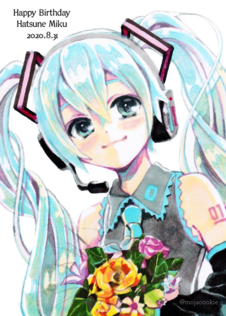 This is a pixiv picture whose title is ダイソーのイラストマーカーで塗ってみた初音ミクさん。.