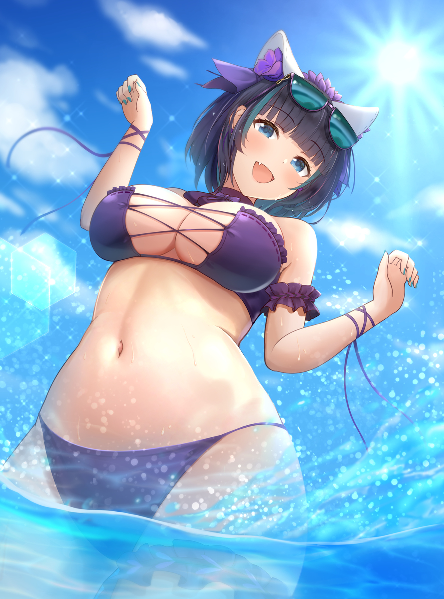 This is a pixiv picture whose title is 水着チェシャー.