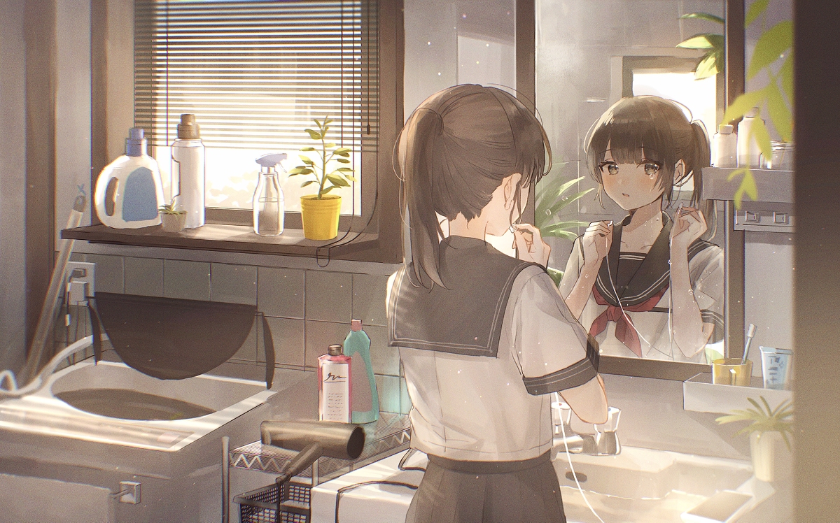 This is a pixiv picture whose title is 朝.