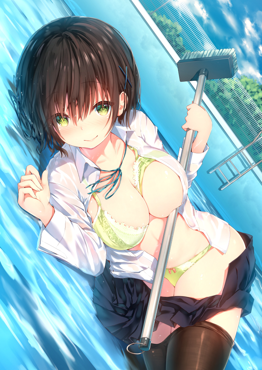 This is a pixiv picture whose title is プール掃除とクラスメイト.