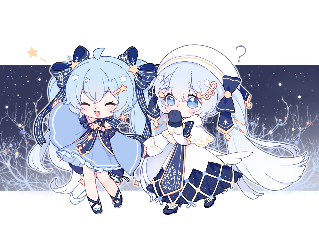 This is a pixiv picture whose title is 夜の雪ミクちゃんたち.