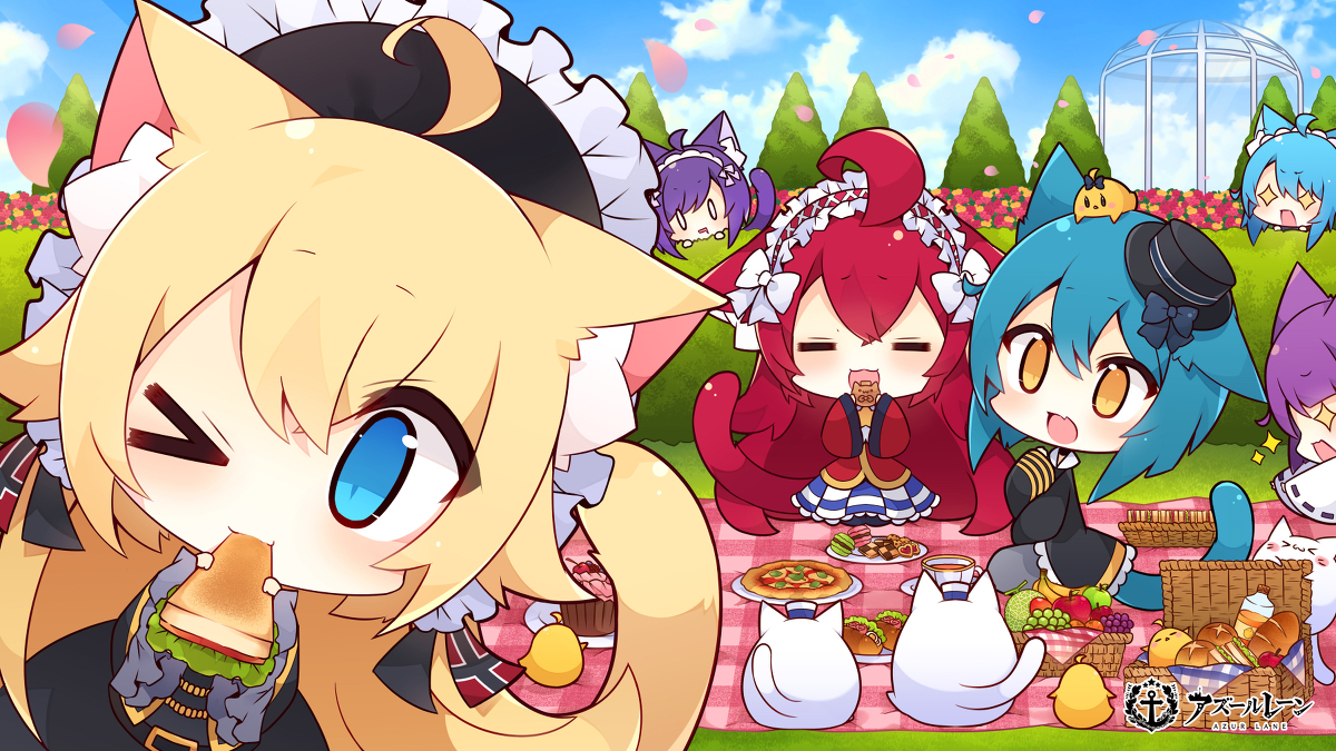 This is a pixiv picture whose title is 【オフニャのお茶会】アズールレーン3周年記念イラスト.