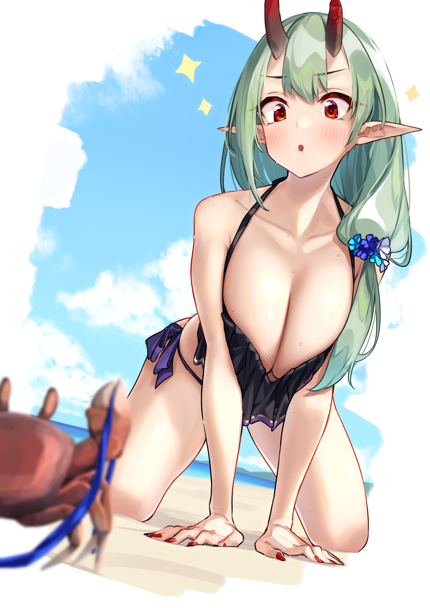 This is a pixiv picture whose title is 低身長巨乳鬼っ子.