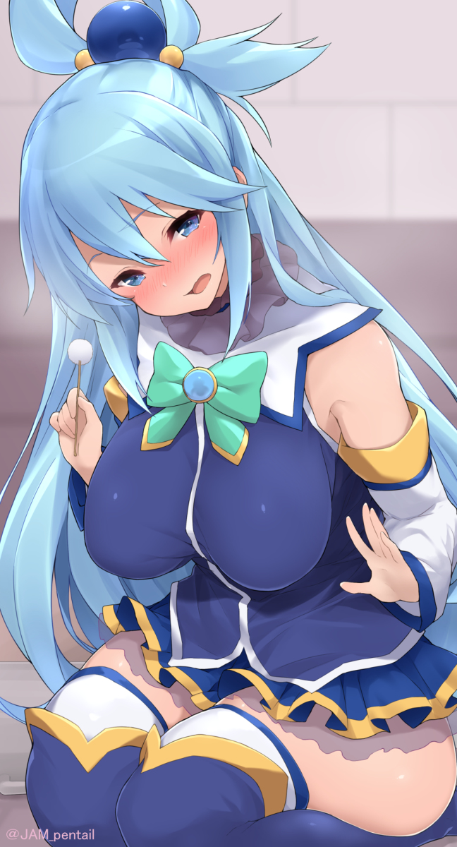 This is a pixiv picture whose title is 耳かきアクア様.