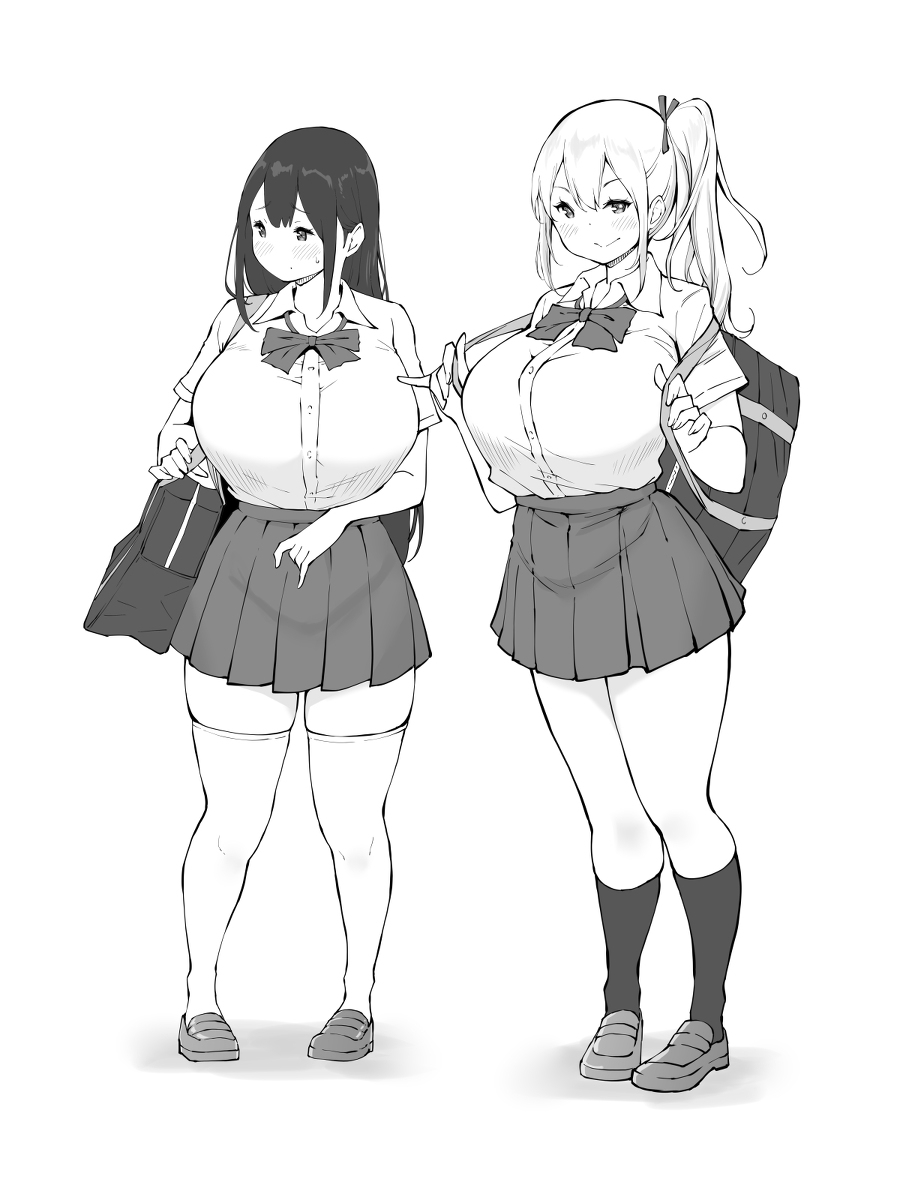This is a pixiv picture whose title is ムッツリな黒髪ちゃんと、そうでない金髪ちゃん。.