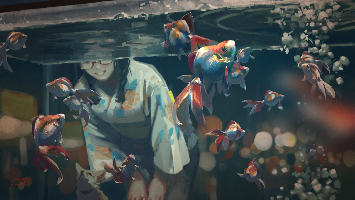 This is a pixiv picture whose title is 葉月、金魚.