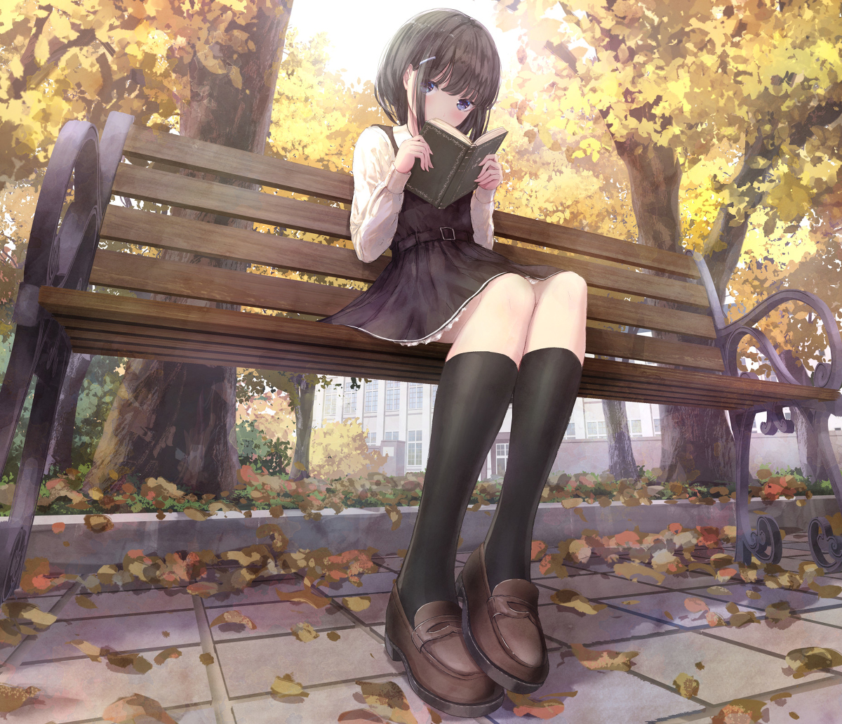This is a pixiv picture whose title is 野良猫目線の読書の秋.