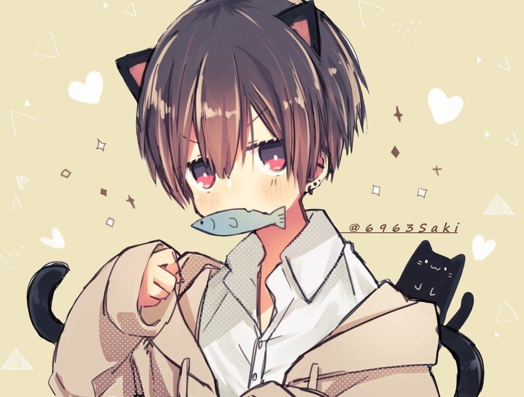 This is a pixiv picture whose title is お魚くわえた野良猫.