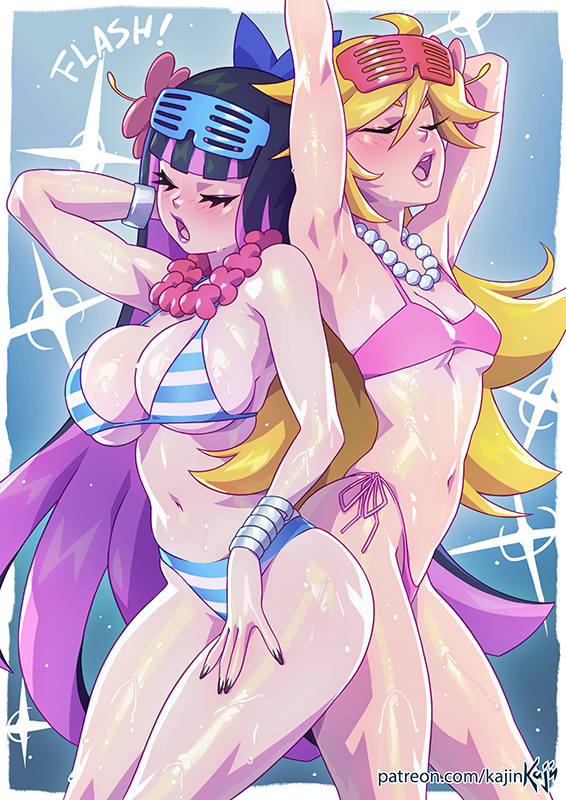 This is a pixiv picture whose title is Panty and Stocking Summer.