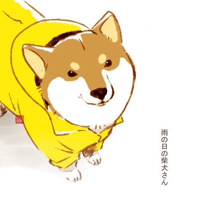 This is a pixiv picture whose title is 雨の日の柴犬さん.