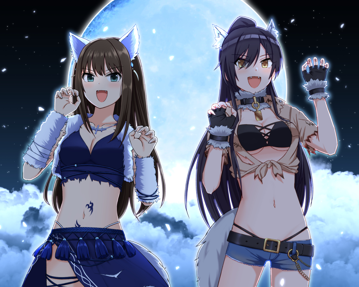 This is a pixiv picture whose title is 十五夜に現れたオオカミ娘.