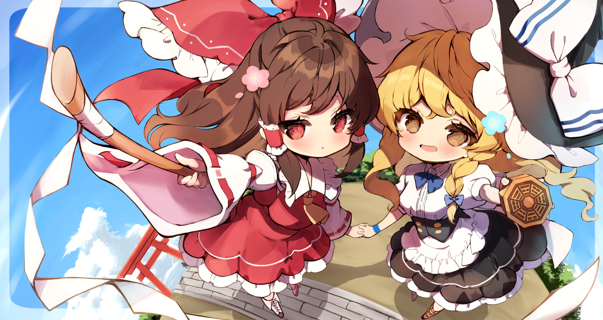 This is a pixiv picture whose title is 巫女と魔法使い.