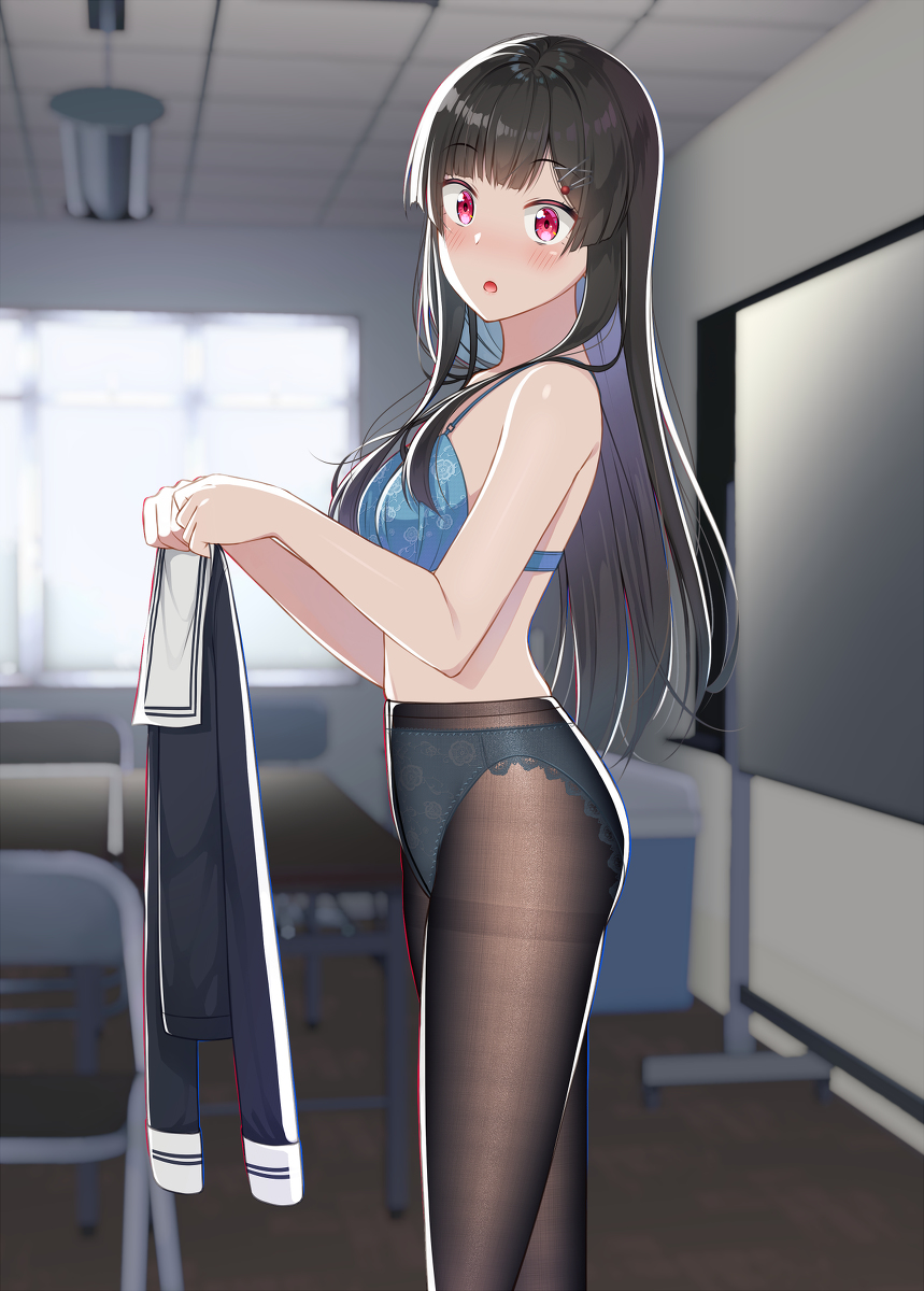This is a pixiv picture whose title is 「生徒会室に忘れ物～💦」  ガラッ  「あっ………」.
