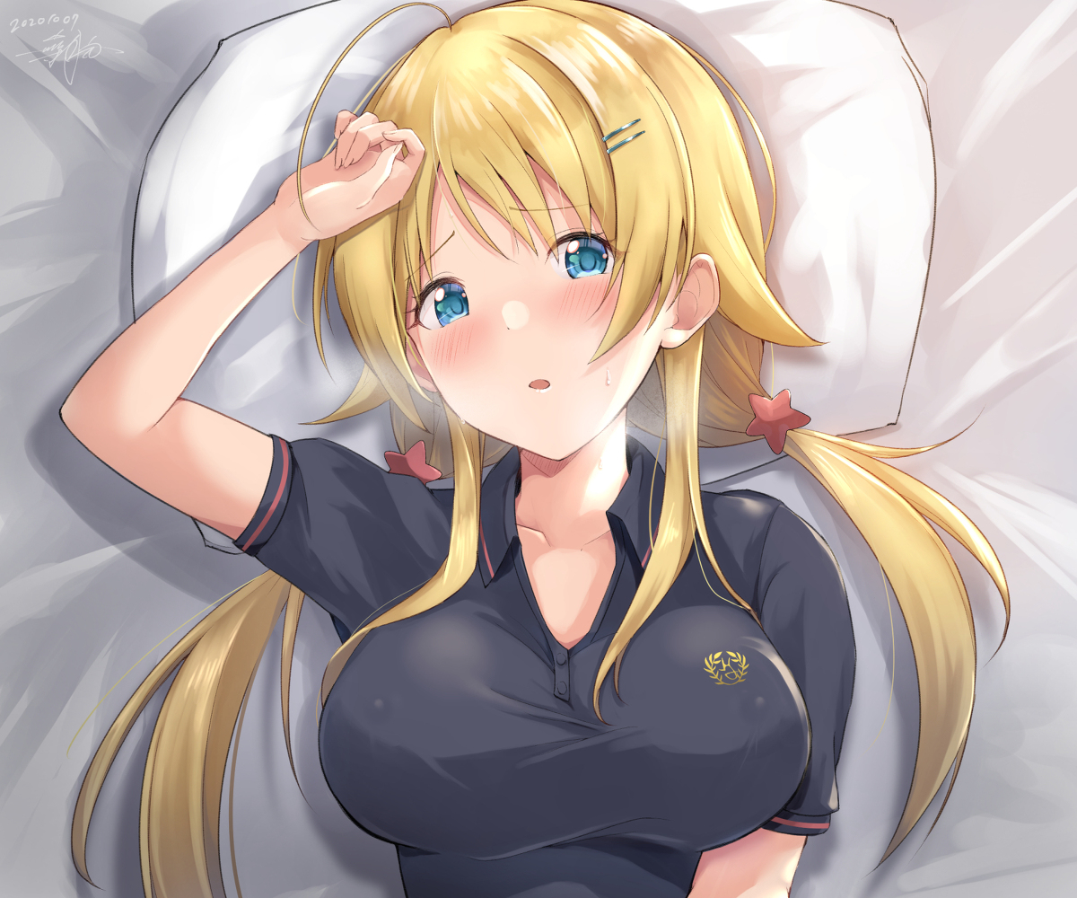This is a pixiv picture whose title is 八宮めぐるノーブラポロシャツ部.