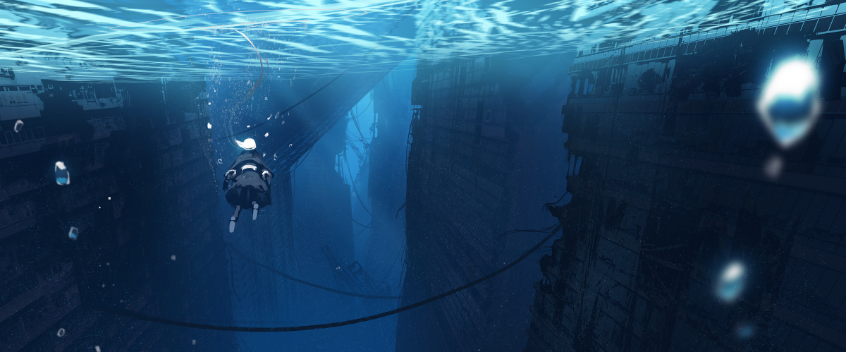 This is a pixiv picture whose title is 水没都市.