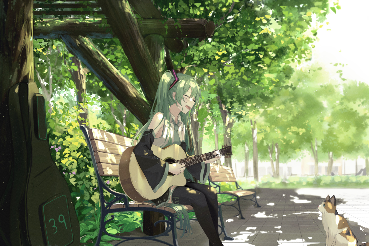 This is a pixiv picture whose title is miku with cat.