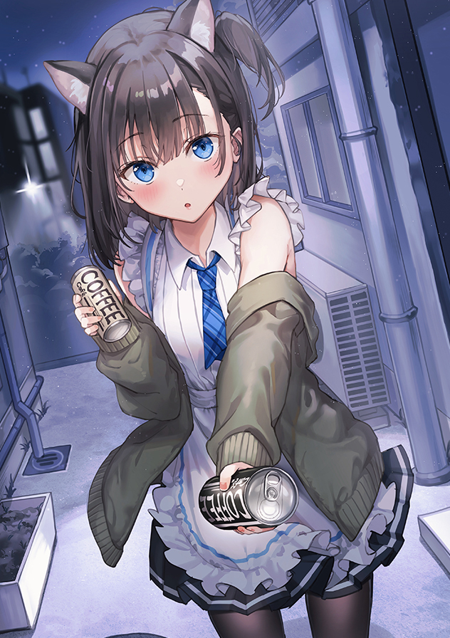 This is a pixiv picture whose title is 先輩、バイトお疲れ様です。これ...どうぞ。.