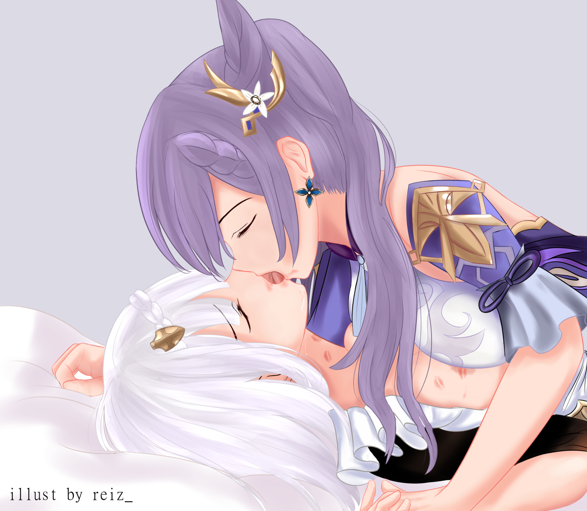 This is a pixiv picture whose title is Keqing x Noelle.